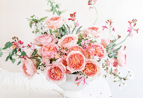 New David Austin Rose, Phoebe, shown in an arrangement.